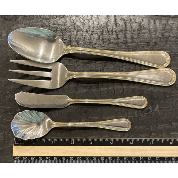 Wallace 18/10 Stainless Gold Royal Bead Set Of 4 Hostess Serving Pieces Vintage - Picture 4 of 4